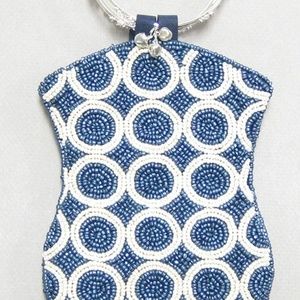 Beaded Blue-Grey & White Circle Purse With Silver